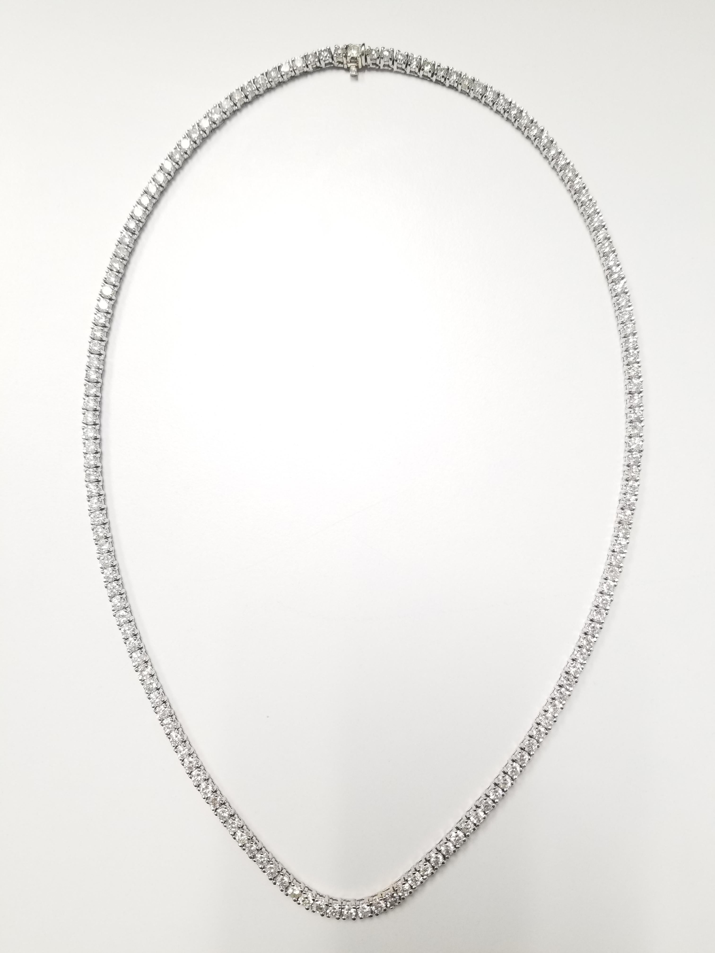 Round Cut 37 Carat Round Diamond White Gold Tennis Necklace