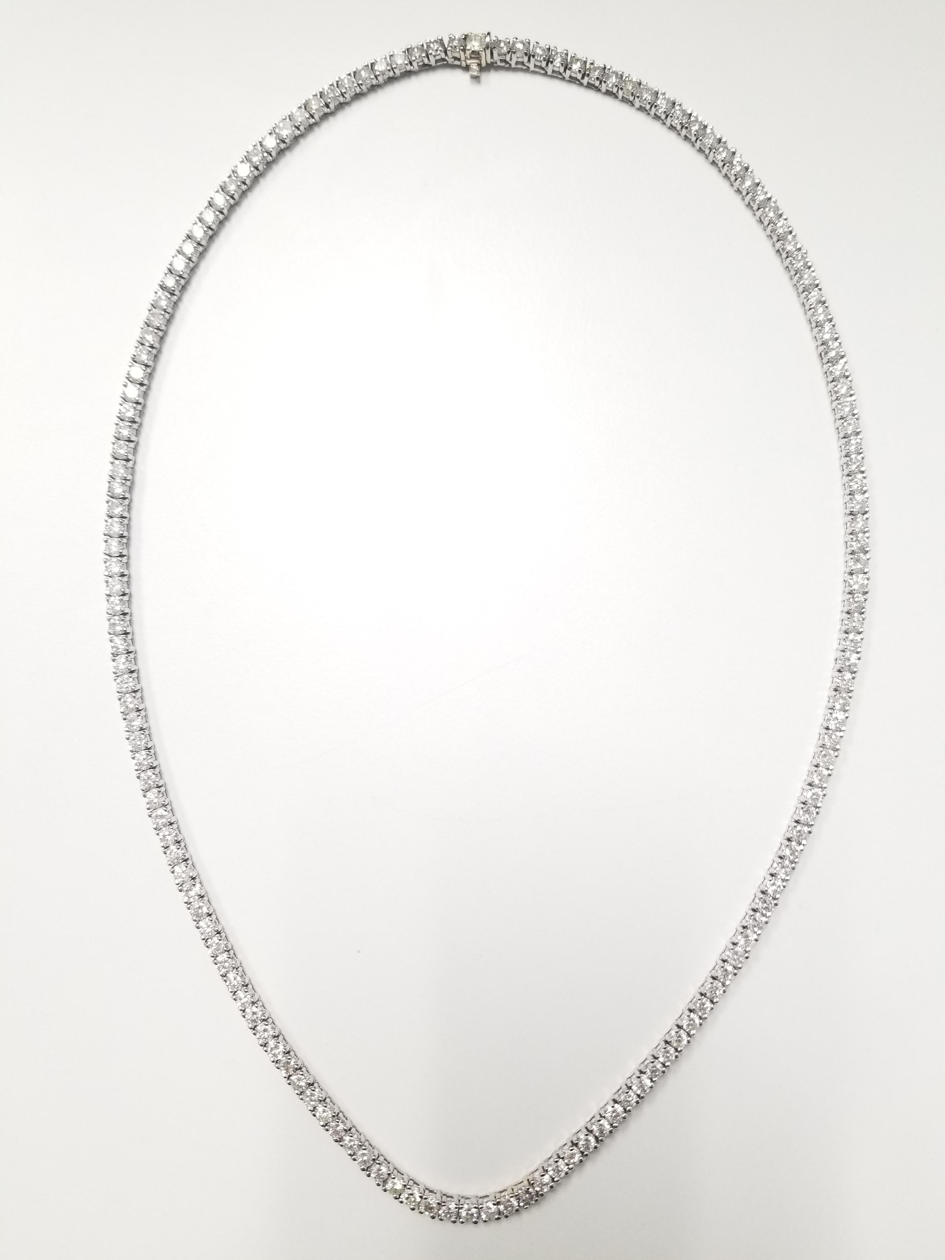 37 Carat Round Diamond White Gold Tennis Necklace In New Condition In Great Neck, NY