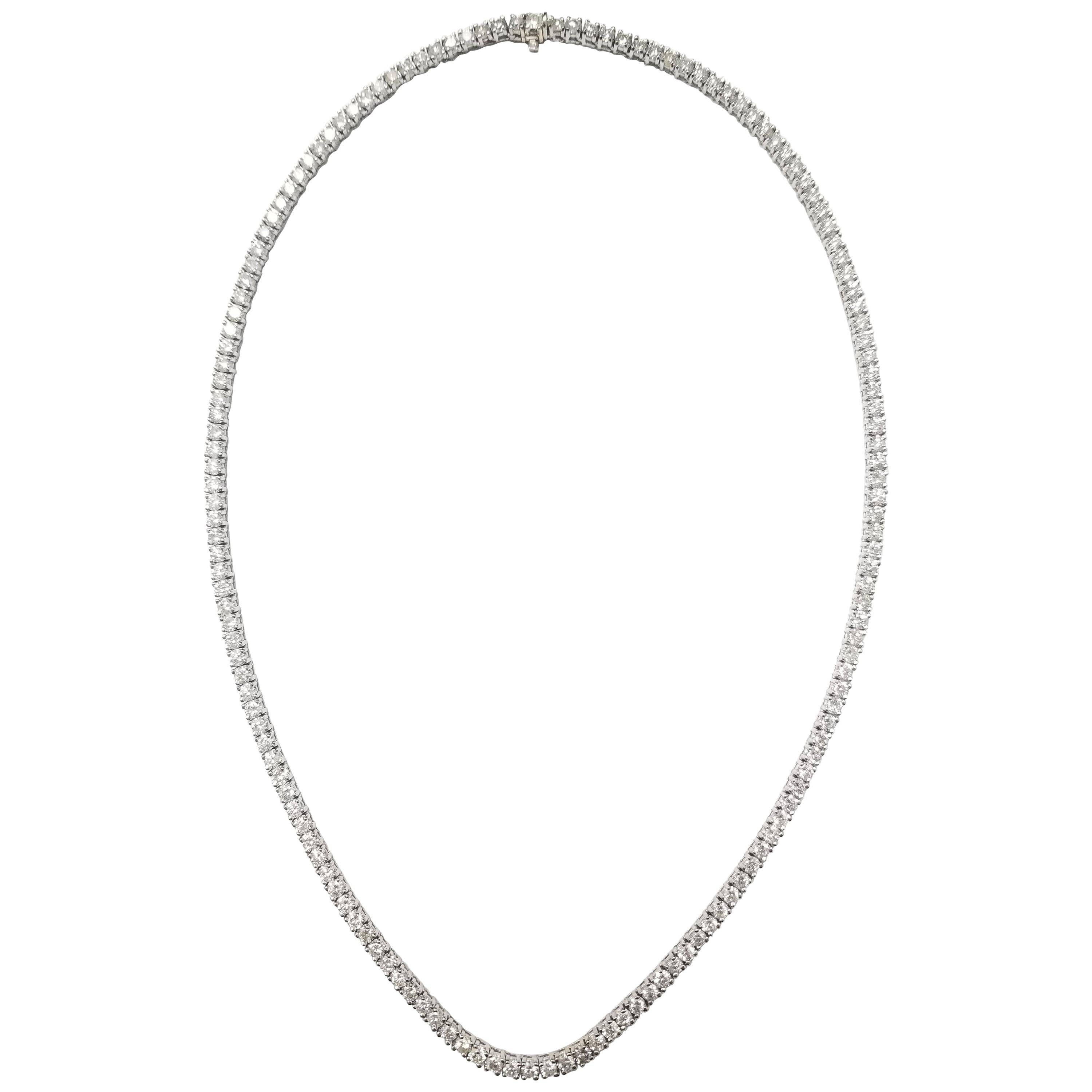 37 Carat Round Diamond White Gold Tennis Necklace