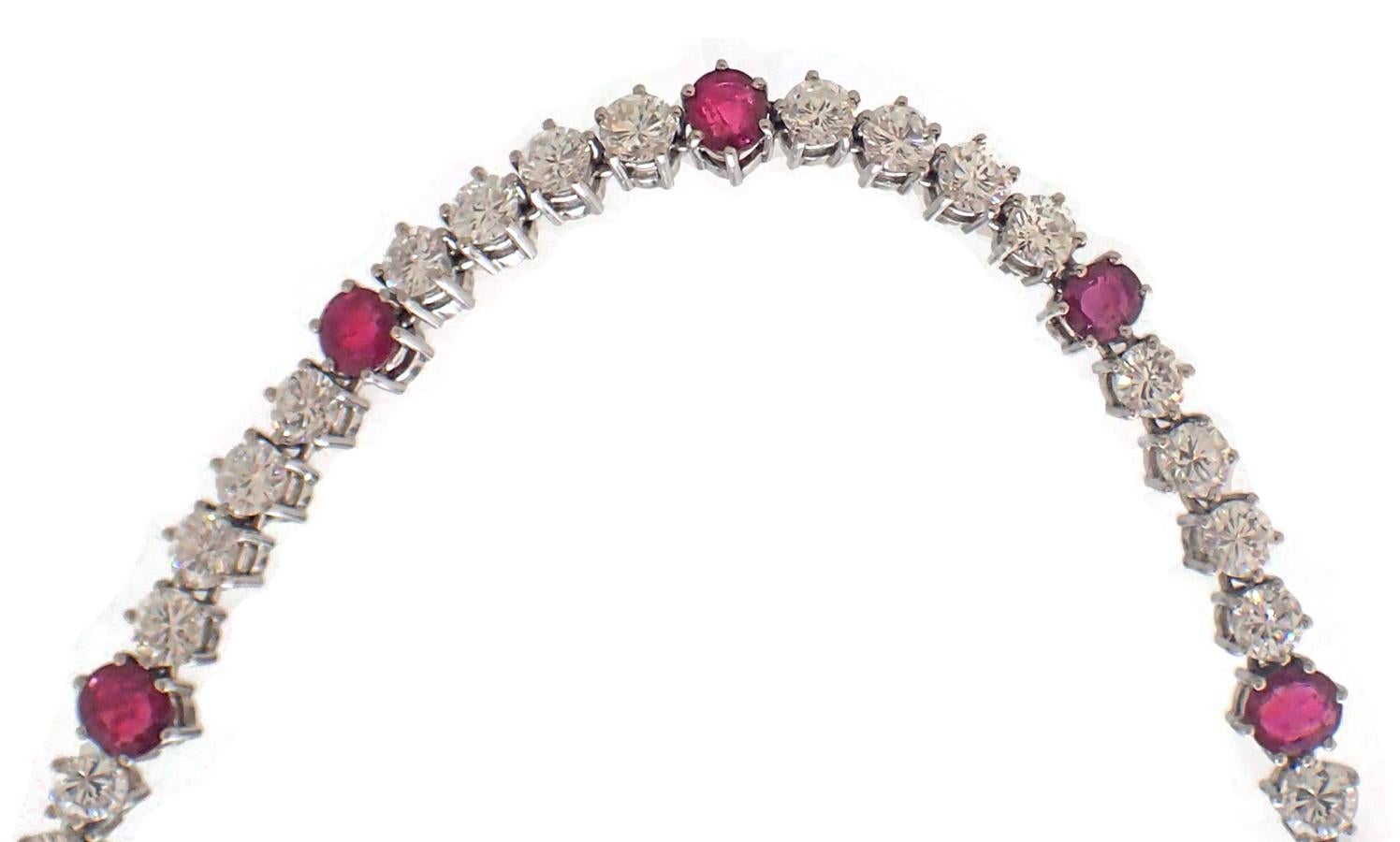 Women's 37 Carat Ruby and Diamond Necklace in Platinum For Sale