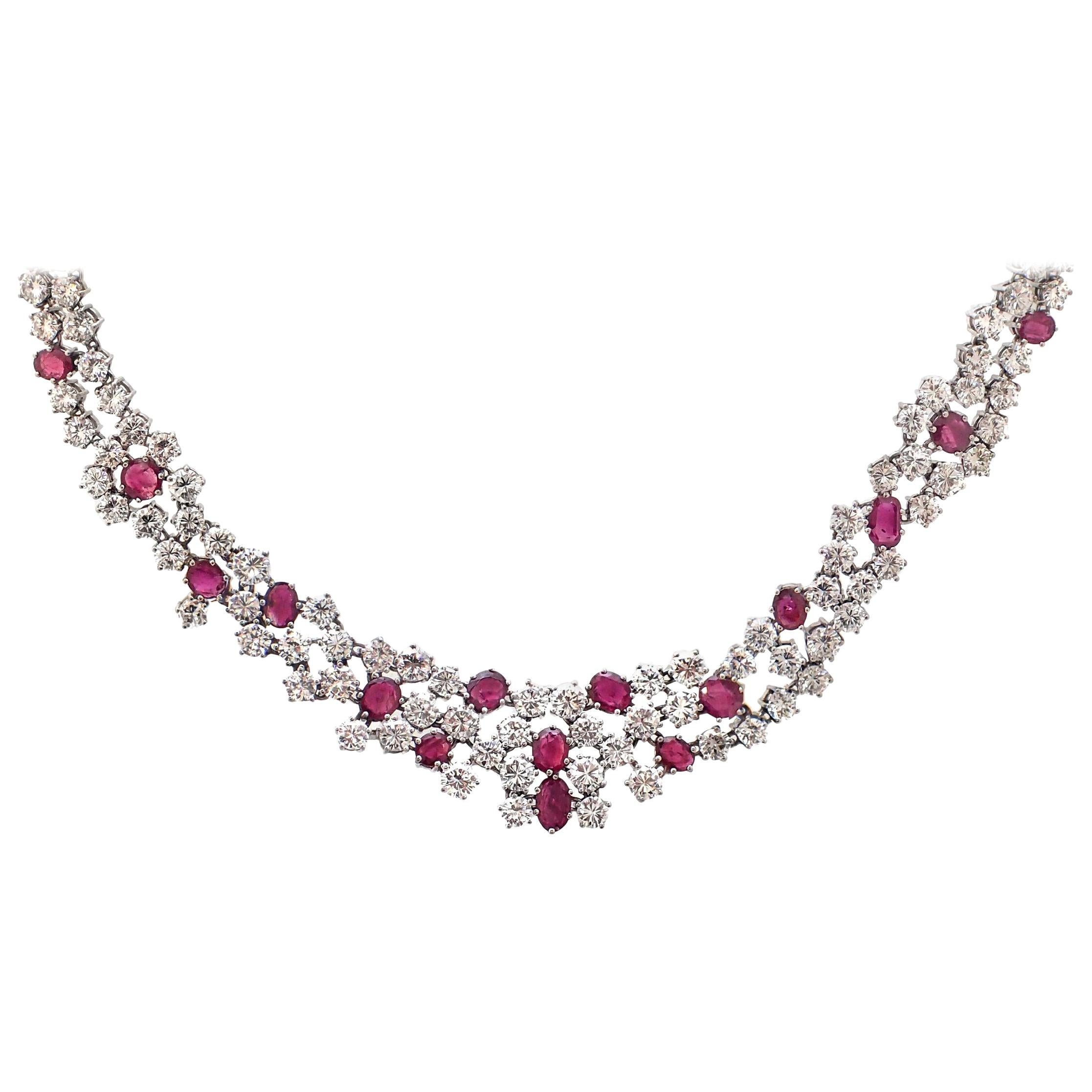 37 Carat Ruby and Diamond Necklace in Platinum For Sale