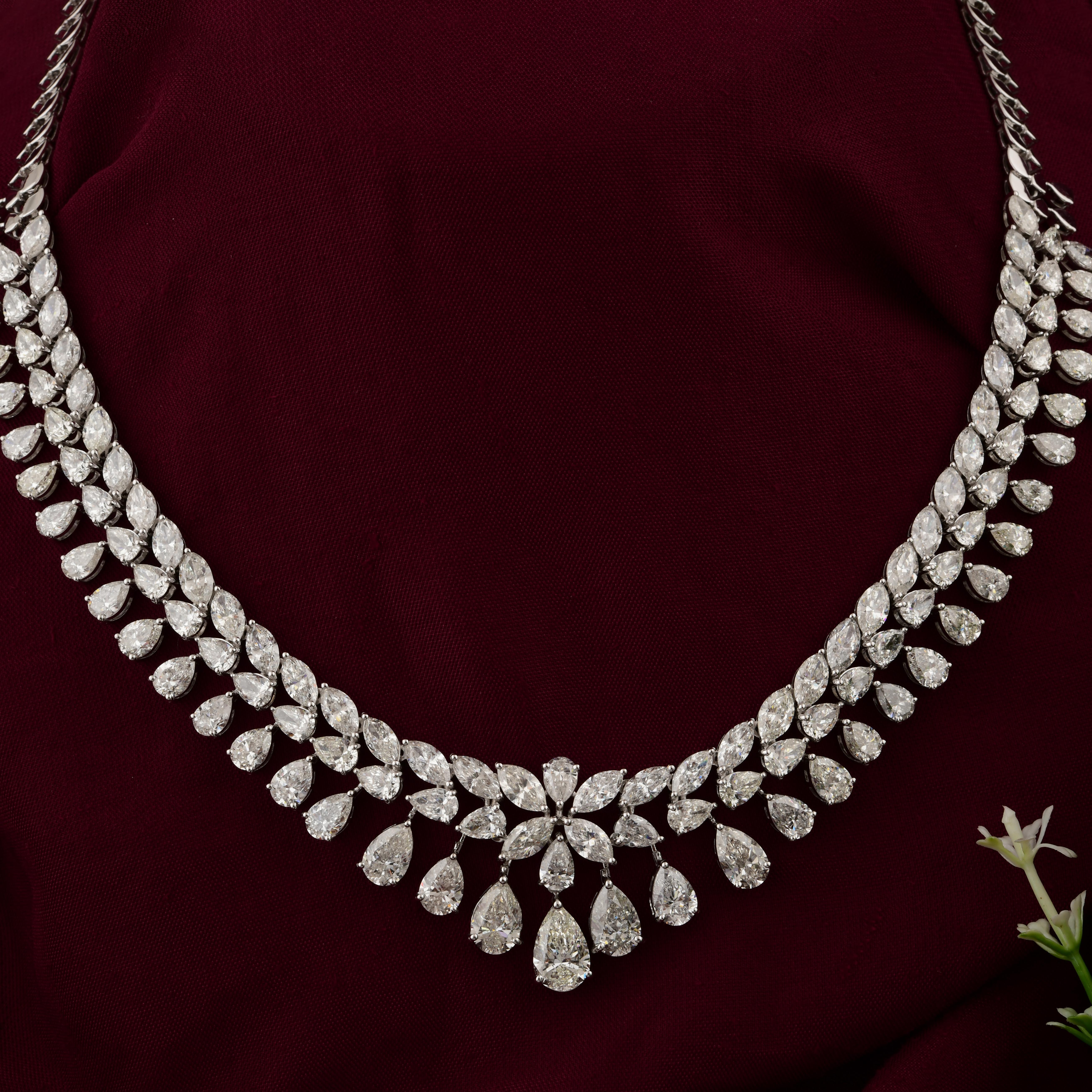 Modern 37 Carat SI Clarity HI Color Marquise Pear Diamond Necklace 18 Karat White Gold For Sale