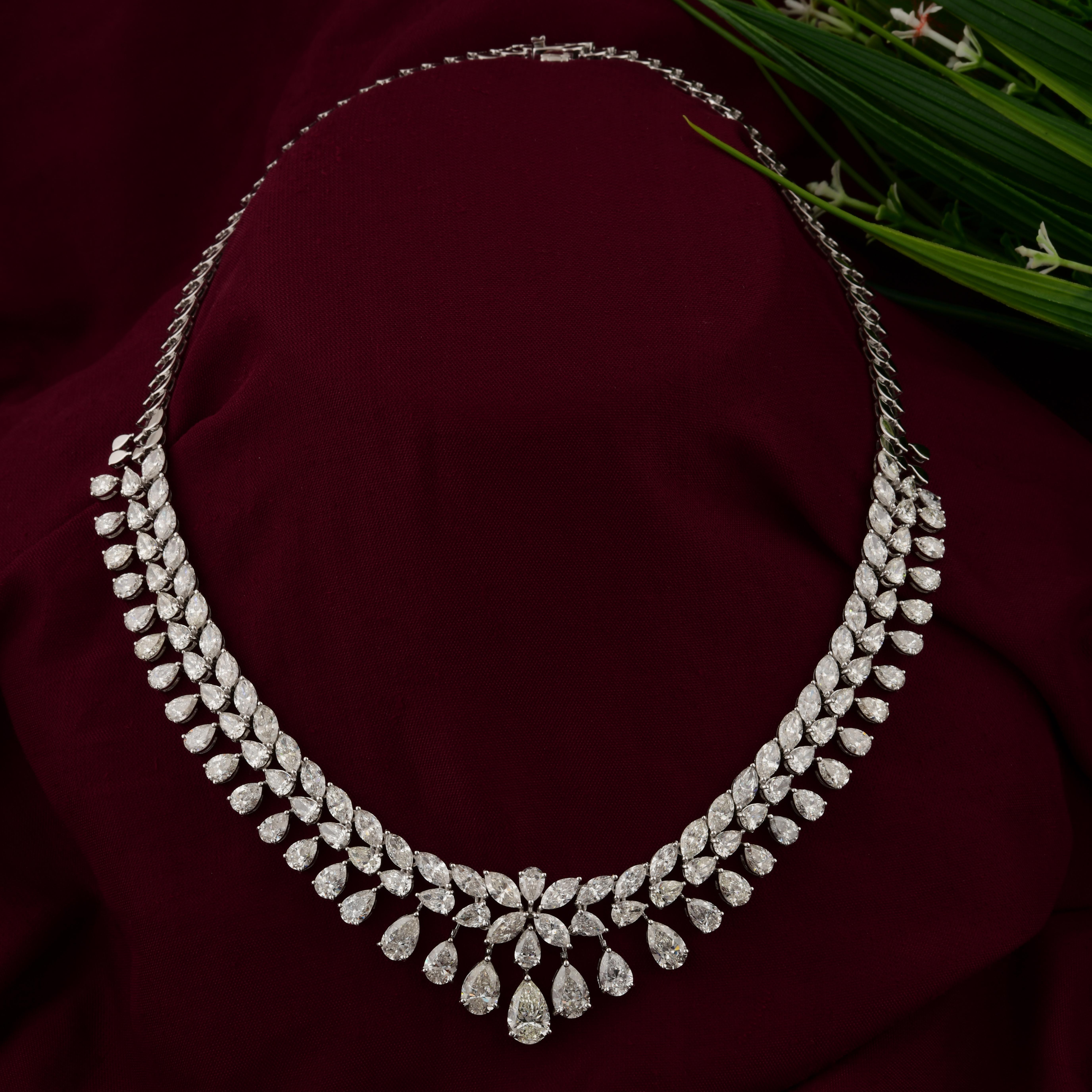 Pear Cut 37 Carat SI Clarity HI Color Marquise Pear Diamond Necklace 18 Karat White Gold For Sale