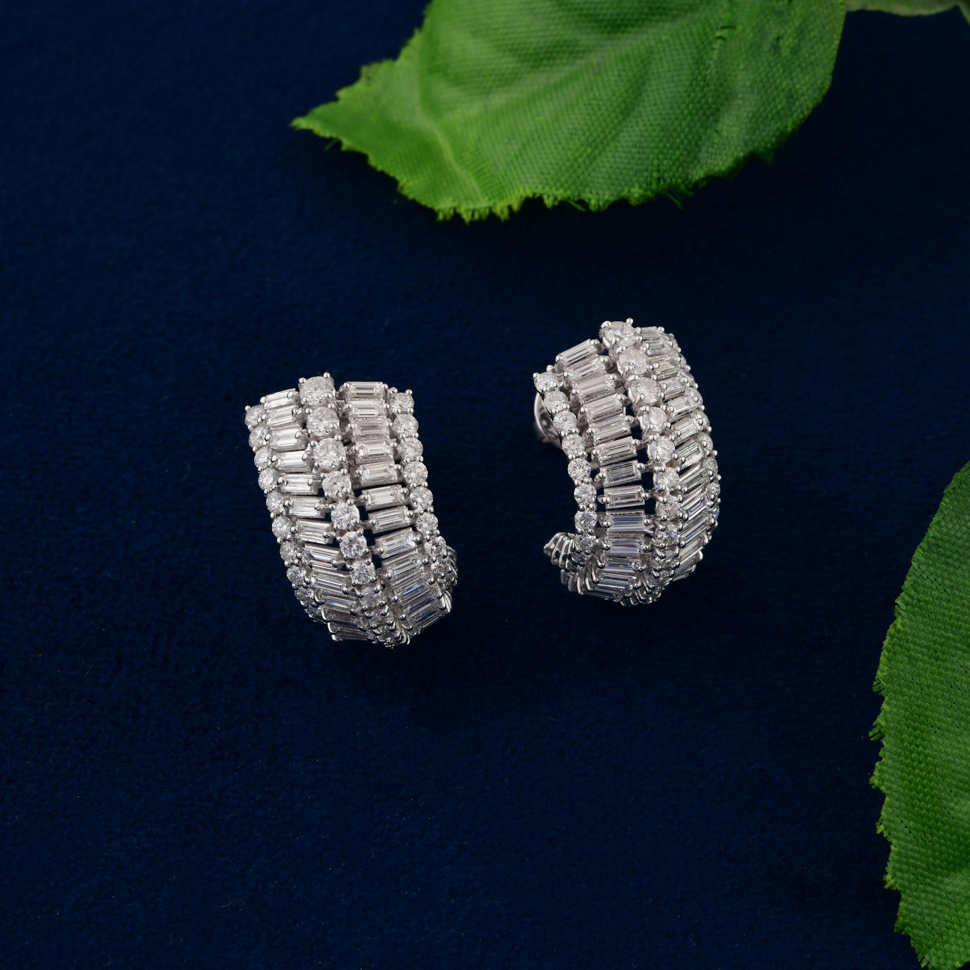 Modern 3.7 Carat SI/H Baguette Round Brilliant Cut Diamond Earrings 14 Karat White Gold For Sale
