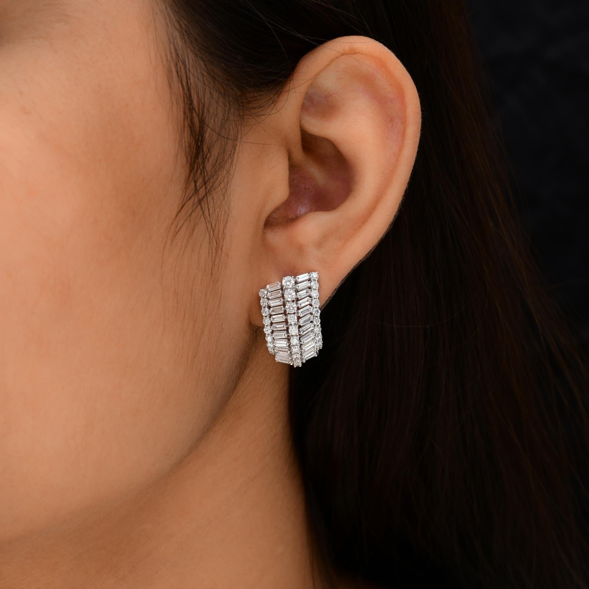 Baguette Cut 3.7 Carat SI/H Baguette Round Brilliant Cut Diamond Earrings 14 Karat White Gold For Sale