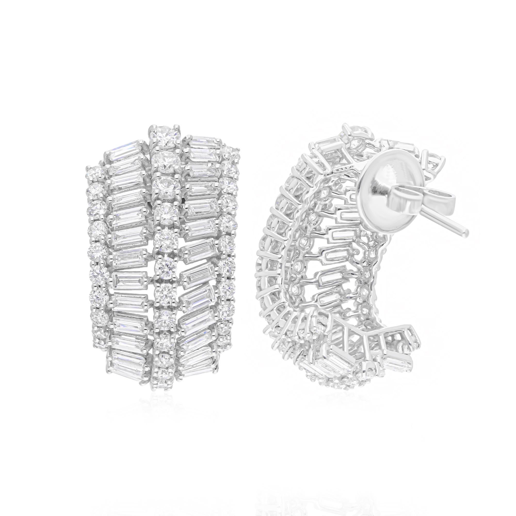 Women's 3.7 Carat SI/H Baguette Round Brilliant Cut Diamond Earrings 14 Karat White Gold For Sale