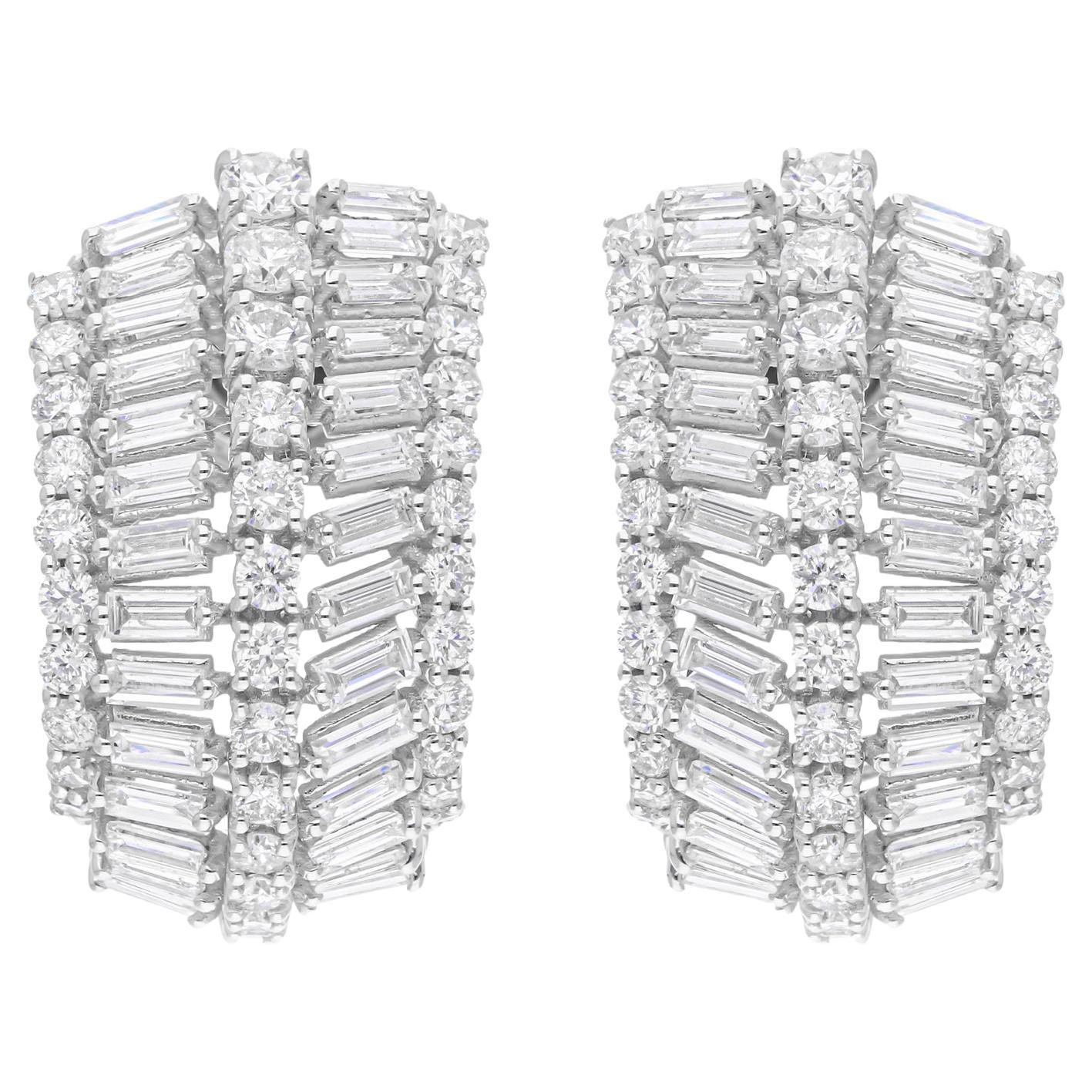 3.7 Carat SI/H Baguette Round Brilliant Cut Diamond Earrings 14 Karat White Gold