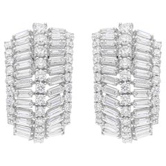 3.7 Carat SI/H Baguette Round Brilliant Cut Diamond Earrings 14 Karat White Gold