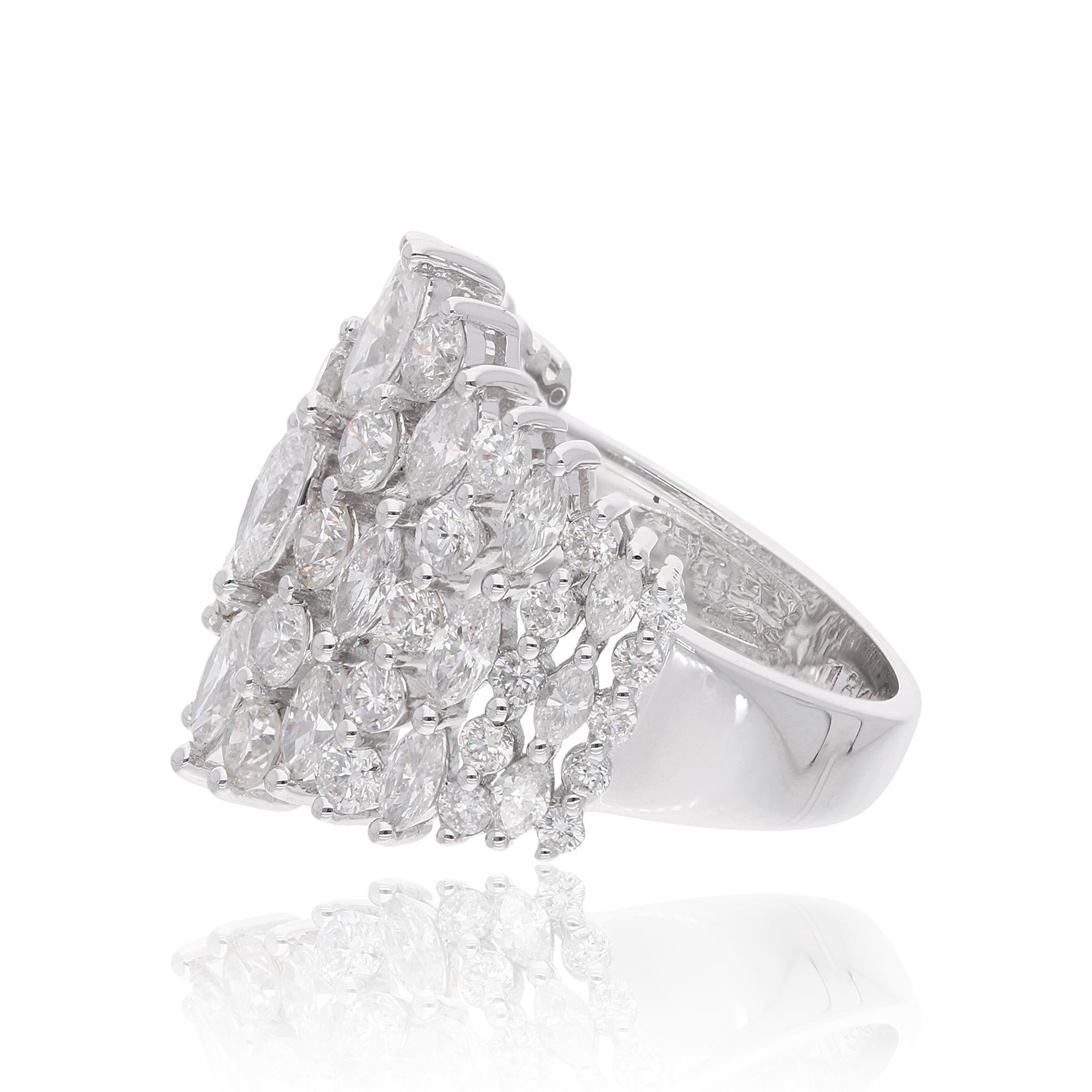 For Sale:  3.7 Carat SI/HI Marquise Round Diamond Cocktail Ring 18 Karat White Gold Jewelry 4