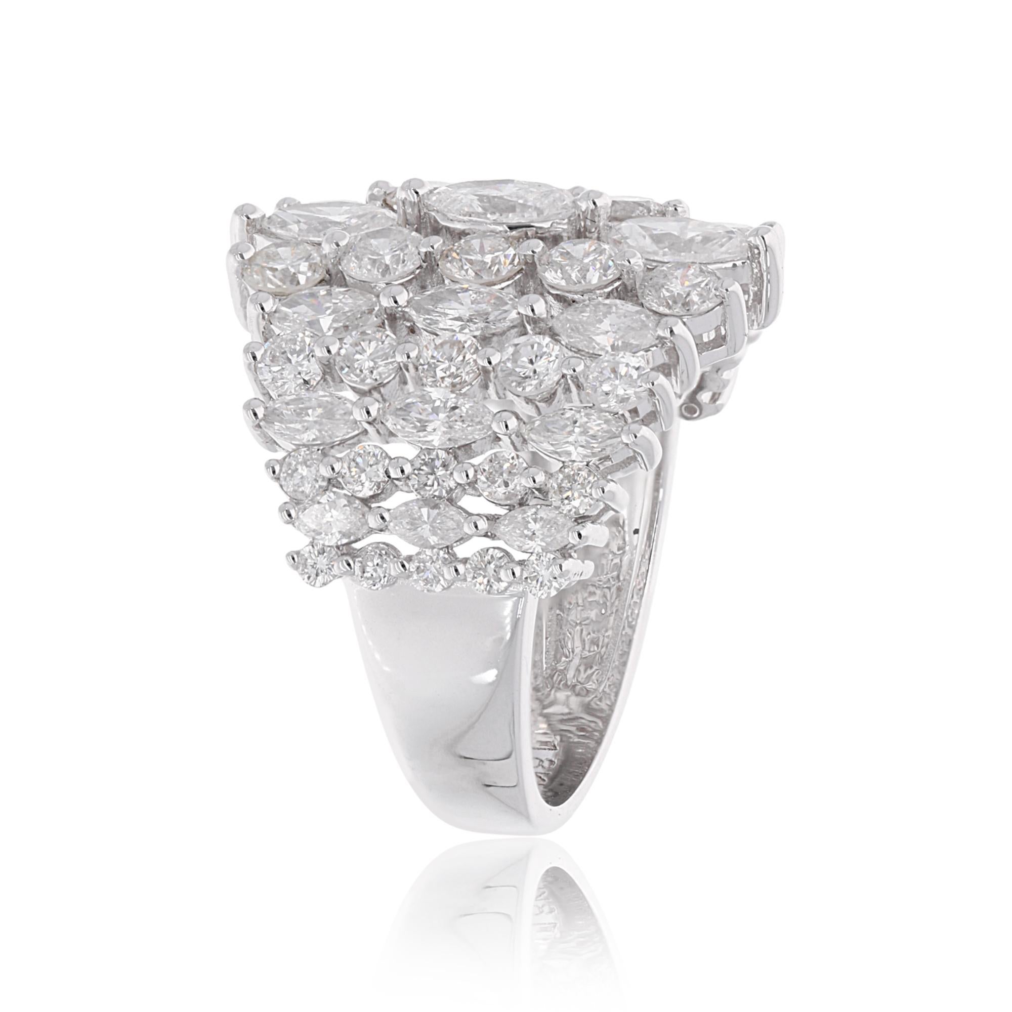 Anillo de cóctel de diamantes redondos marquesa SI/HI de 3,7 quilates Joyas de oro blanco de 18 quilates Corte marquesa en venta