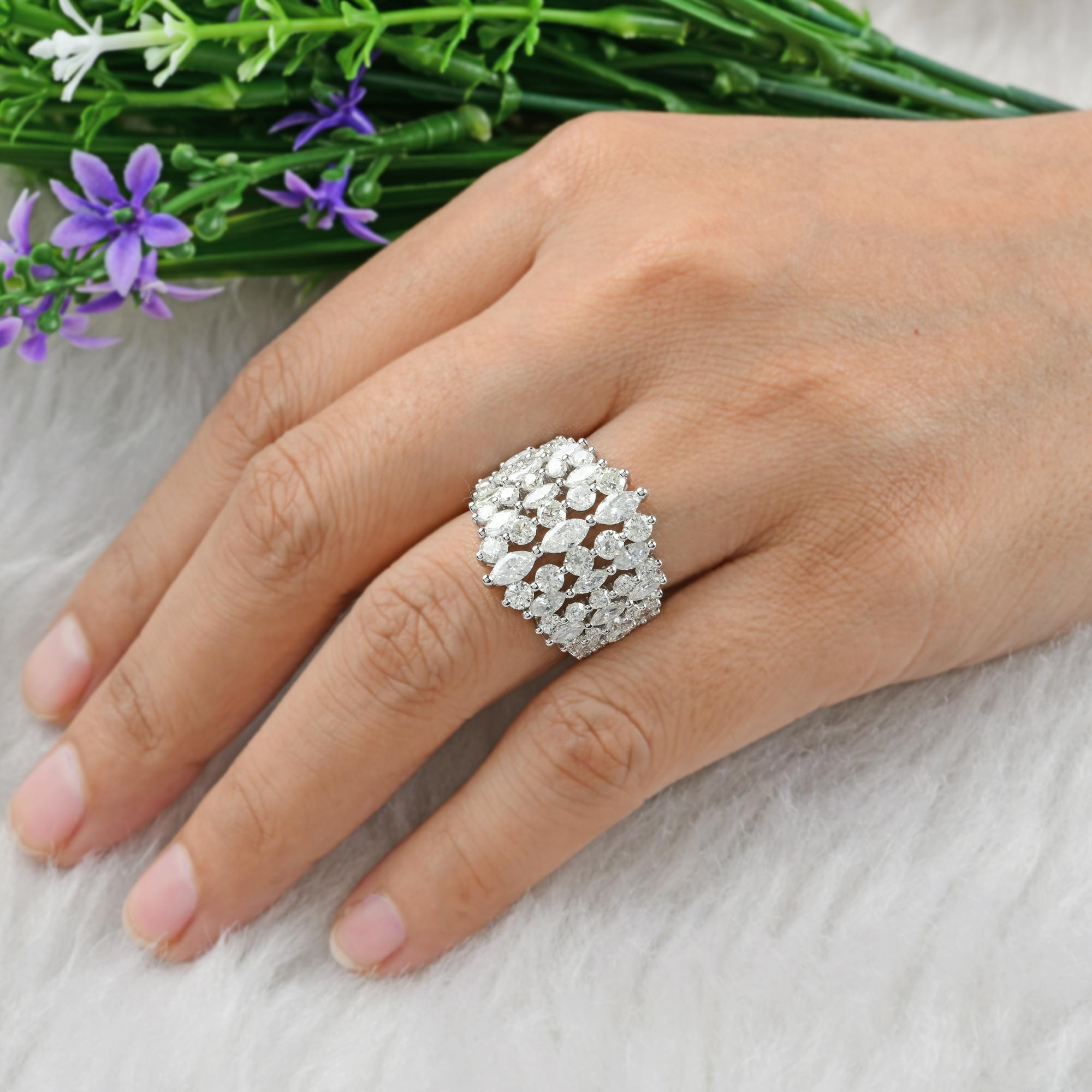 Anillo de cóctel de diamantes redondos marquesa SI/HI de 3,7 quilates Joyas de oro blanco de 18 quilates en Nuevo estado para la venta en Diera, Dubai