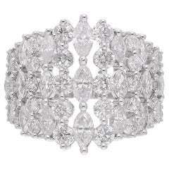 3.7 Carat SI/HI Marquise Round Diamond Cocktail Ring 18 Karat White Gold Jewelry