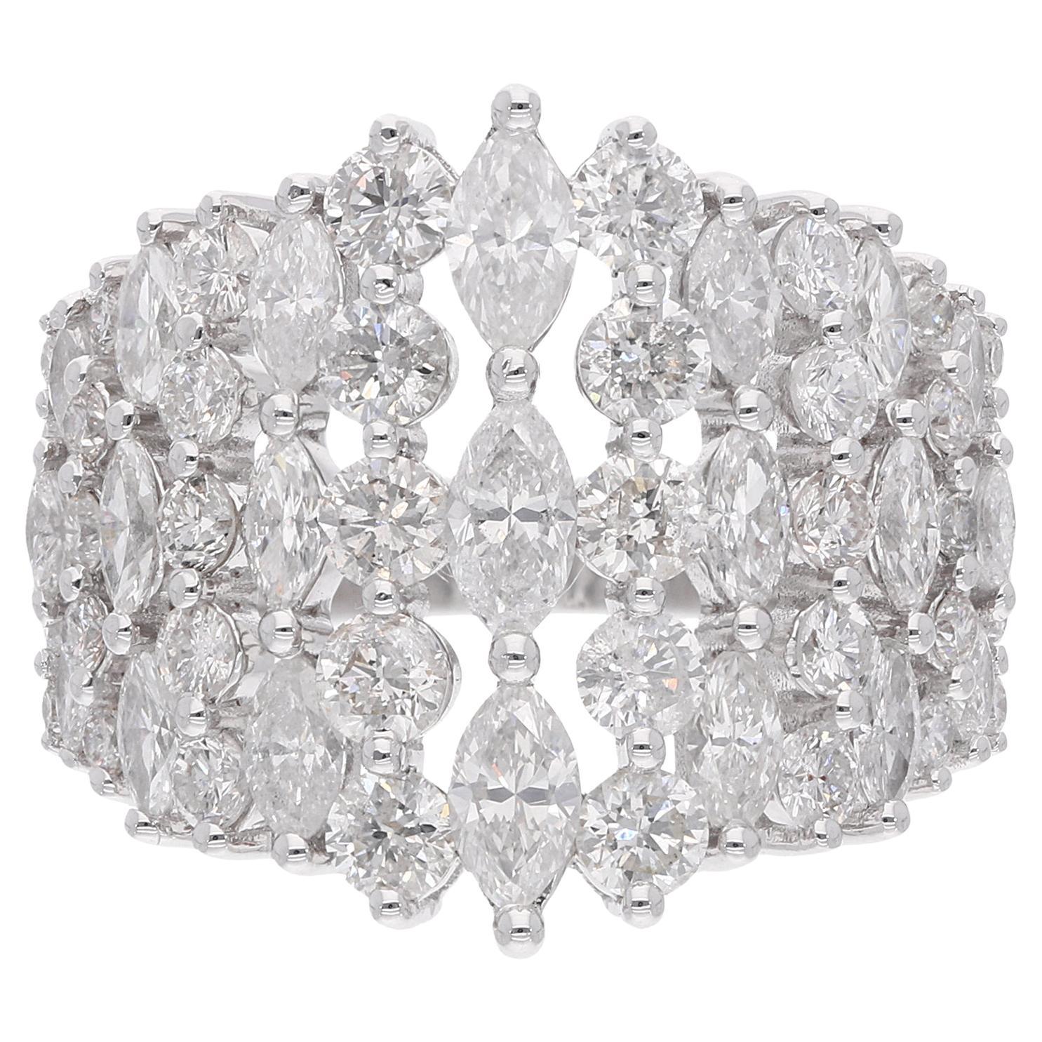 3.7 Carat SI/HI Marquise Round Diamond Cocktail Ring 18 Karat White Gold Jewelry