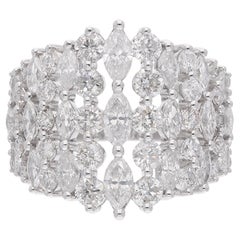 Bague cocktail en or blanc 18 carats avec diamants ronds marquises de 3,7 carats SI/HI