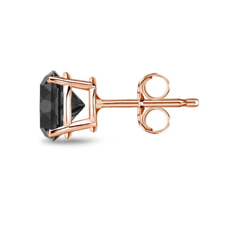 Round Cut 3.7 Carat Total Round Black Diamond in 14 K Rose Gold For Sale