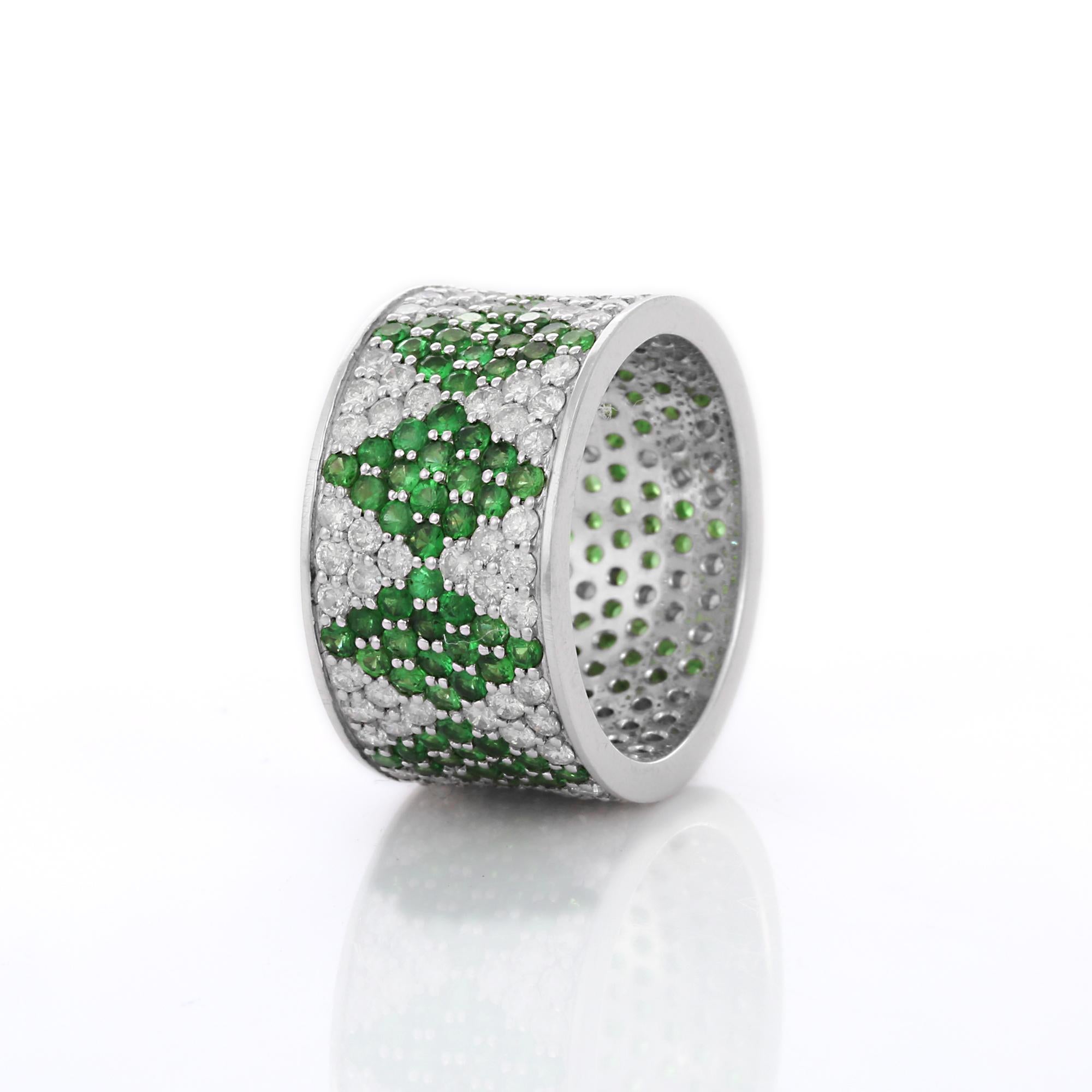 For Sale:  3.7 Carat Tsavorite and Diamond Band Ring in 18K White Gold 3
