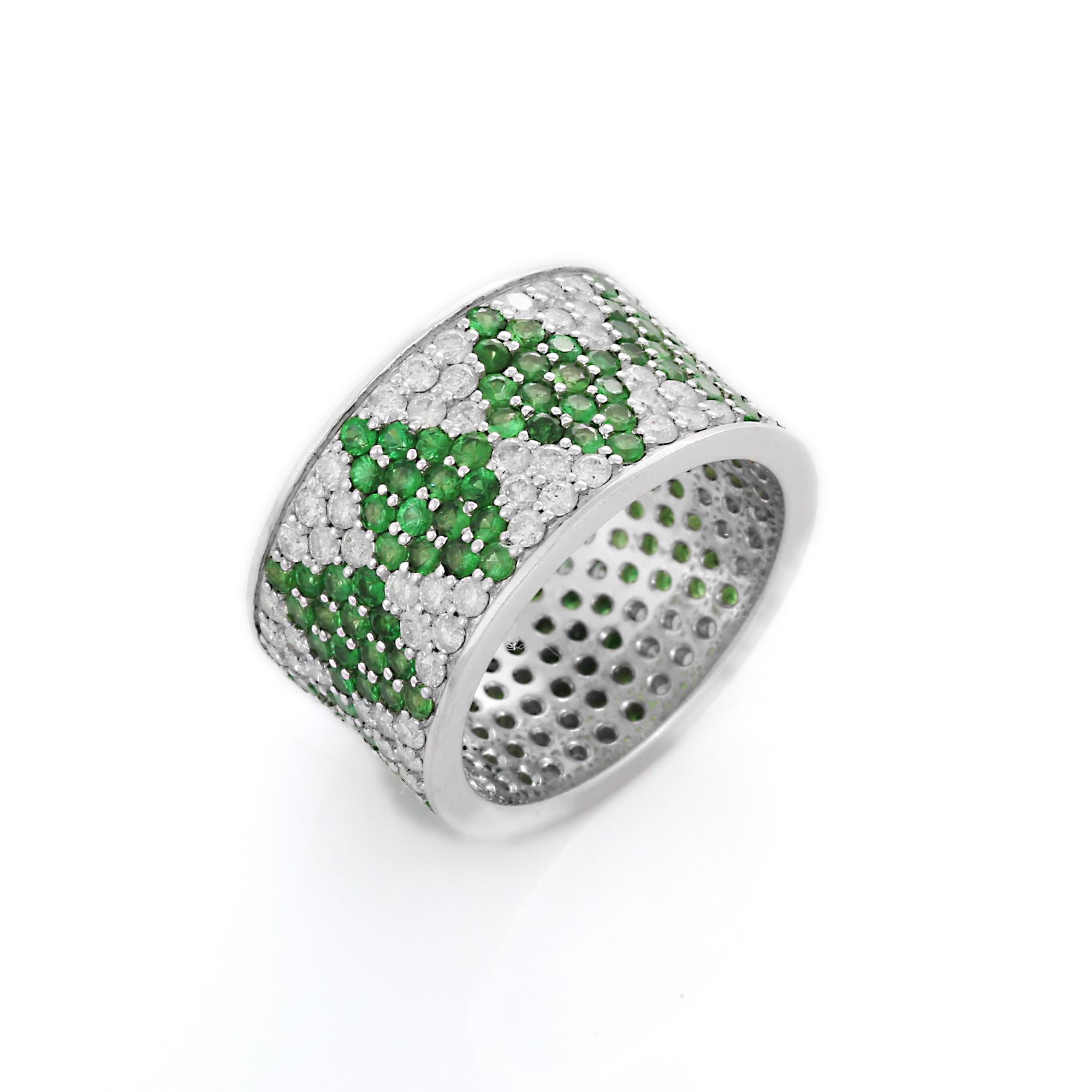 For Sale:  3.7 Carat Tsavorite and Diamond Band Ring in 18K White Gold 5