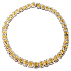 Collier d'éternité Halo en diamant jaune et blanc de 37 carats, serti en or 18 carats