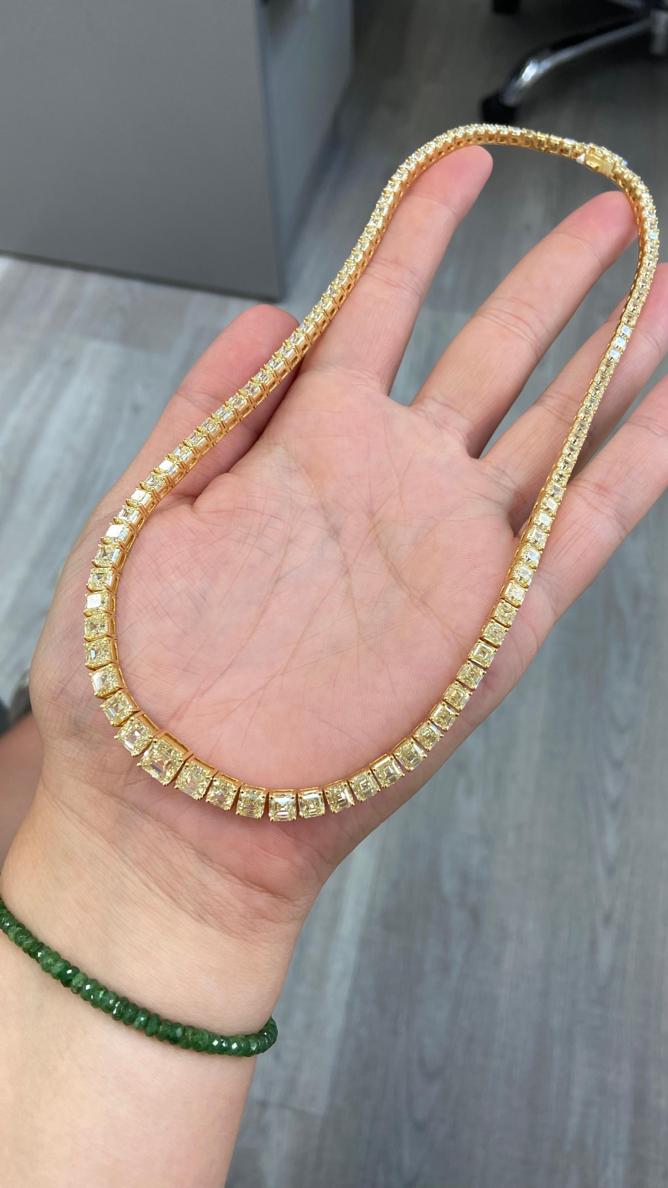 Women's 37 Carat Yellow Asscher Cut Diamond Necklace For Sale