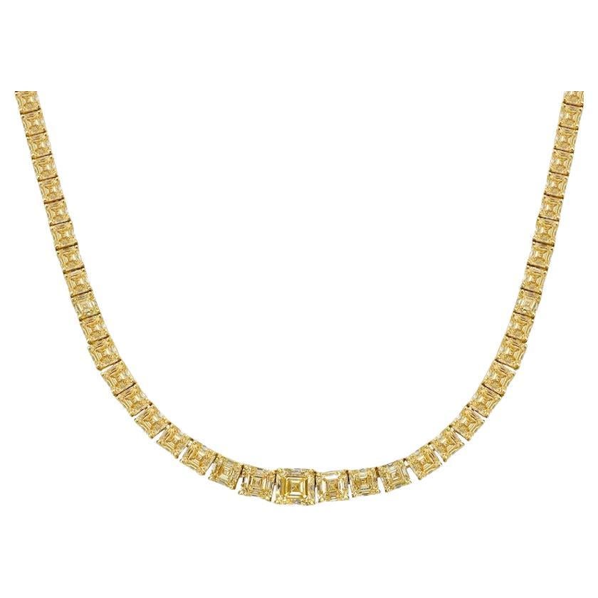 37 Carat Yellow Asscher Cut Diamond Necklace For Sale