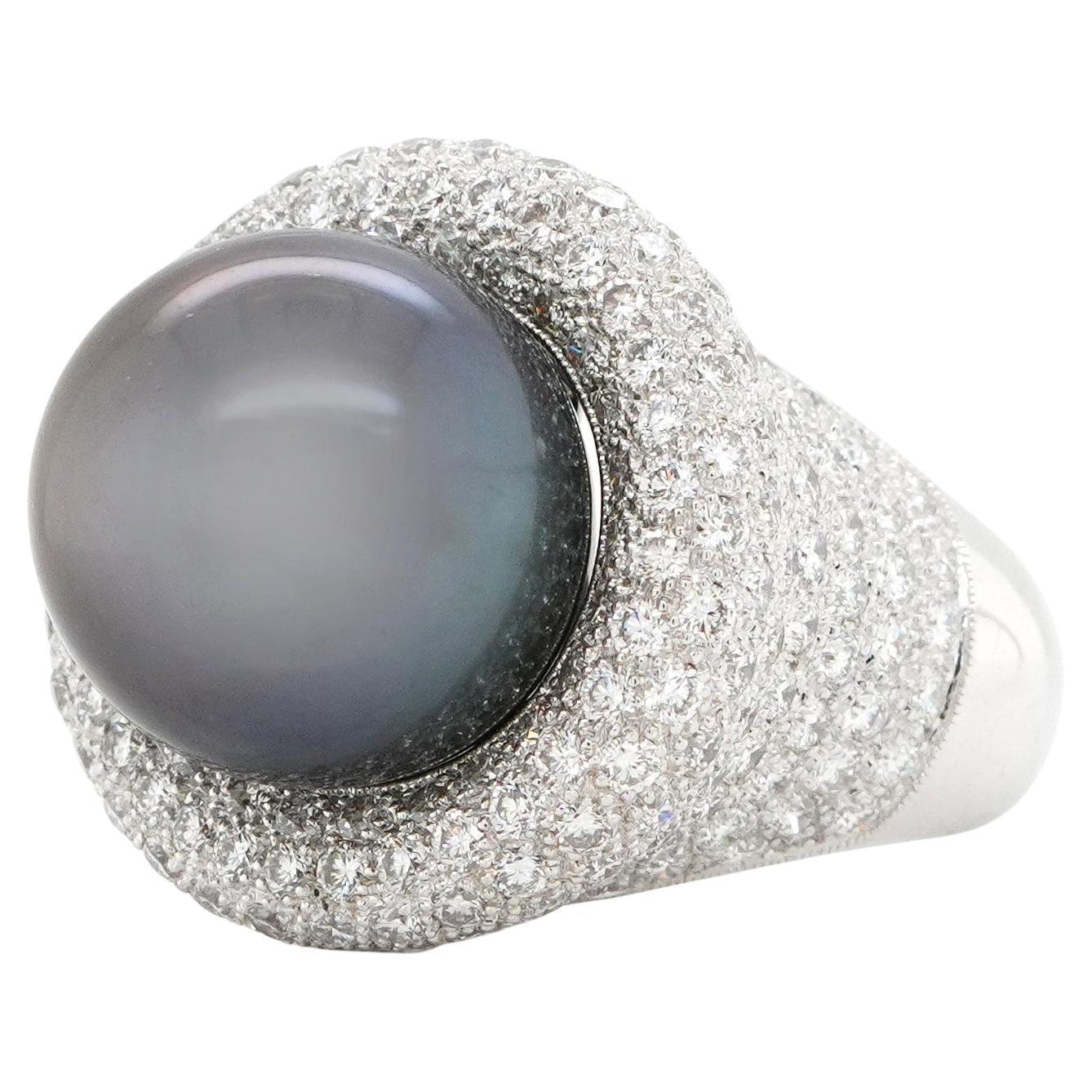 37 carats South Sea Pearl Black Diamond Cocktail Ring