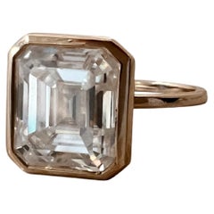 3.7 Ct Emerald Cut Moissanite 14k Bezel Ring