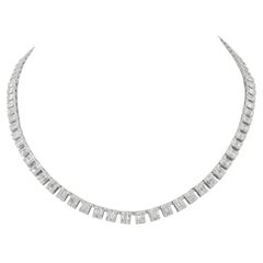 3.7 Karat Smaragdschliff Illusion gefasster Diamant-Tennis-Halskette 18k massives Weißgold