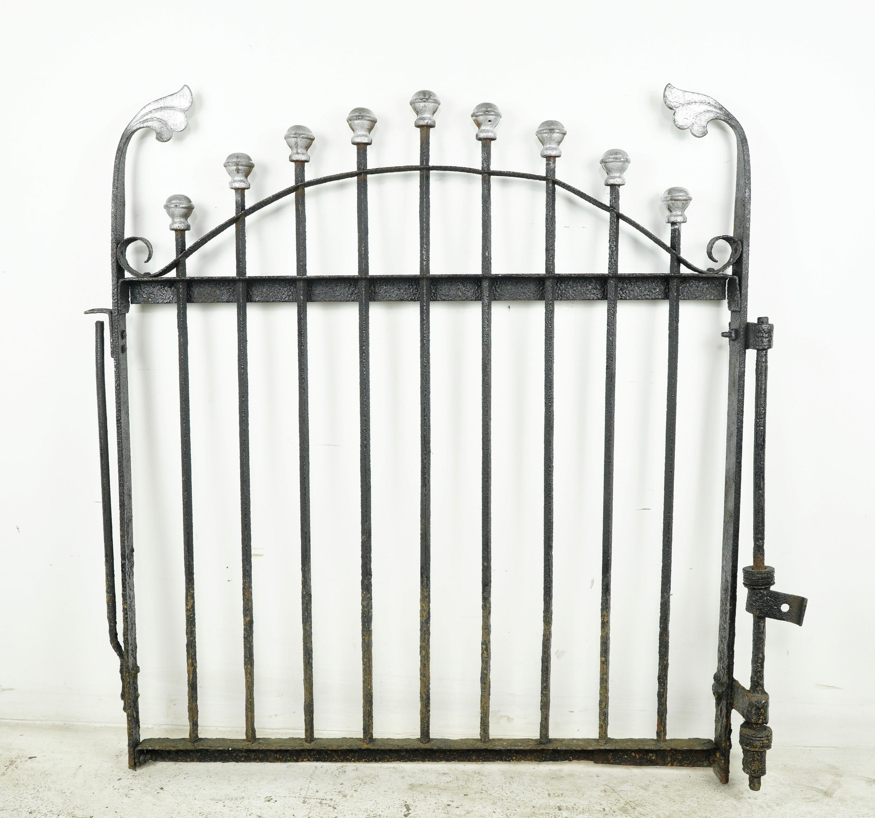 37 in. Wrought Iron Privacy Yard Gate w Ball Finials  For Sale 1