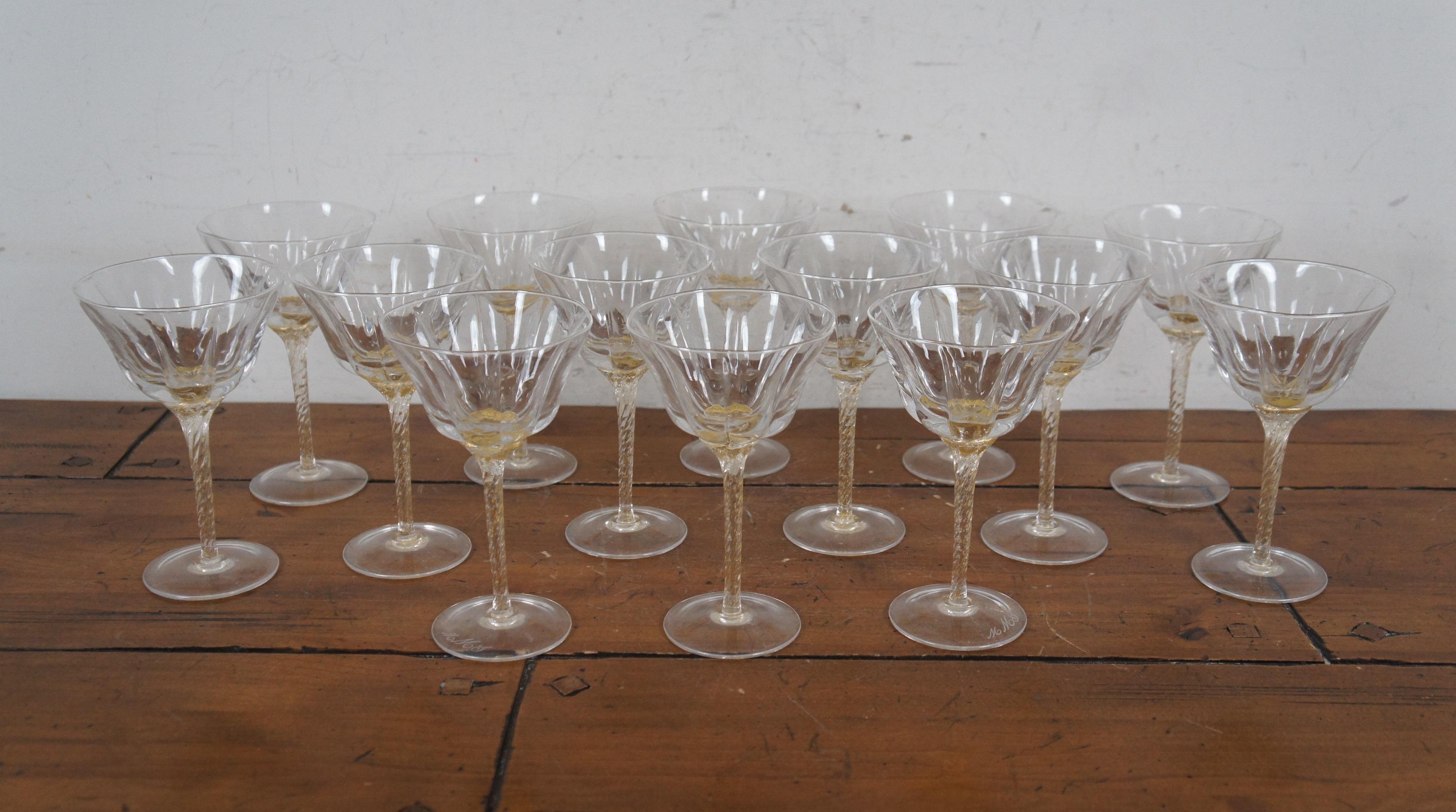 37 Bicchieri da cocktail con stelo ritorto in oro veneziano italiano in vendita 1