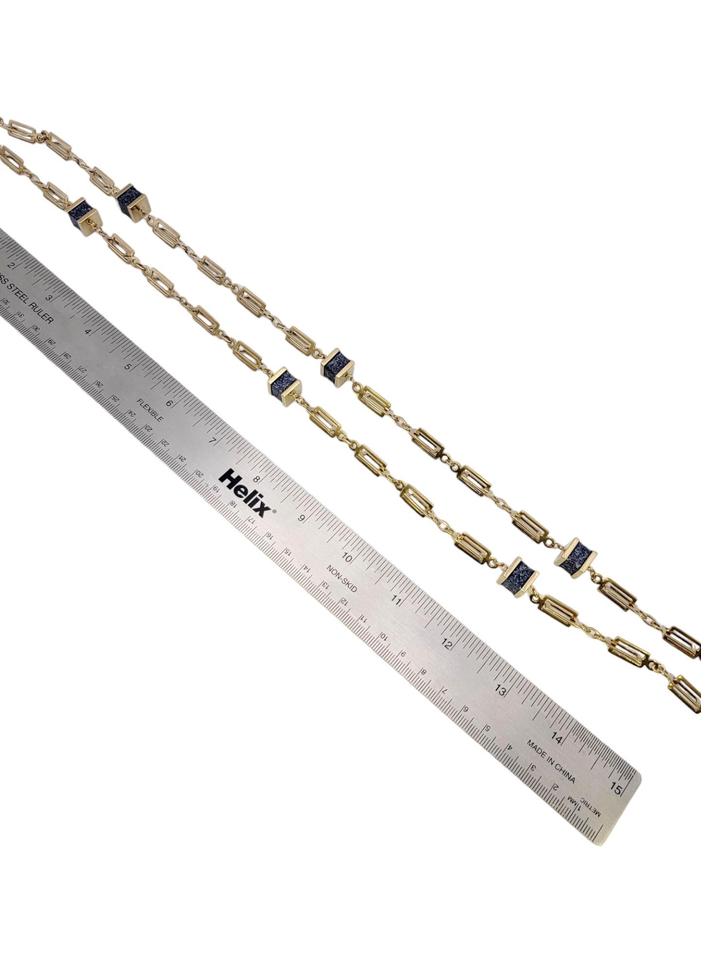 Square Lapis Lazuli Station Necklace with 14 Karat Yellow Gold Chain For Sale 9