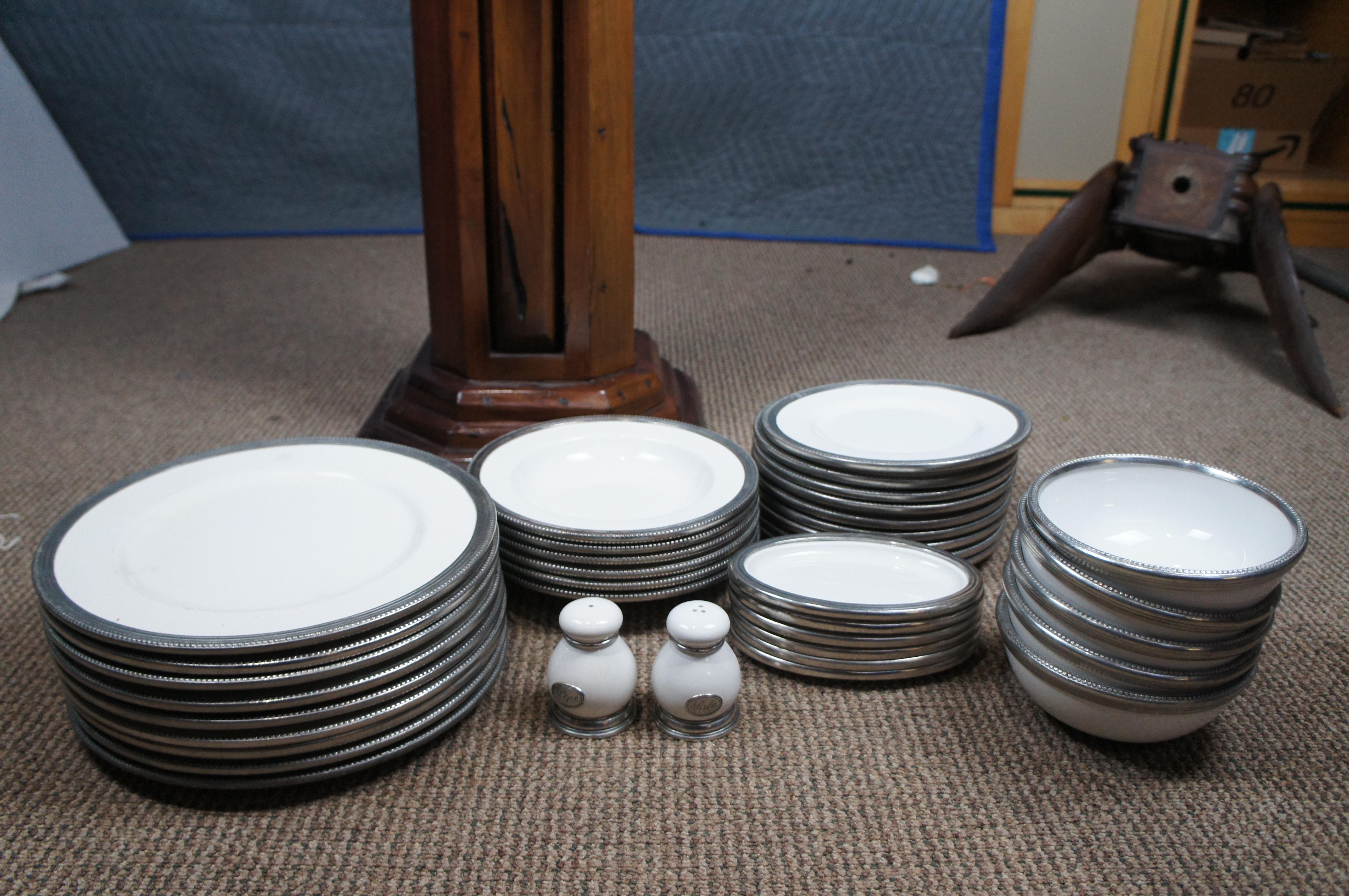 37 Pc Arte Italica Marinoni Tuscan Pewter & Porcelain Dinnerware Place Settings For Sale 6