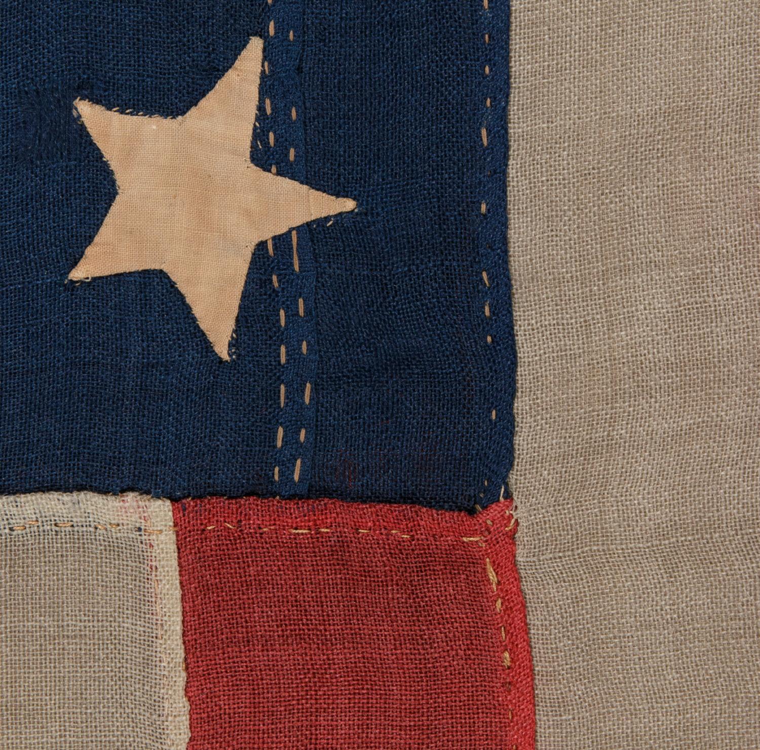 19th Century 37 Star Antique American Flag, Entirely Hand Sewn, Signed Foster, Phila. 1867-76