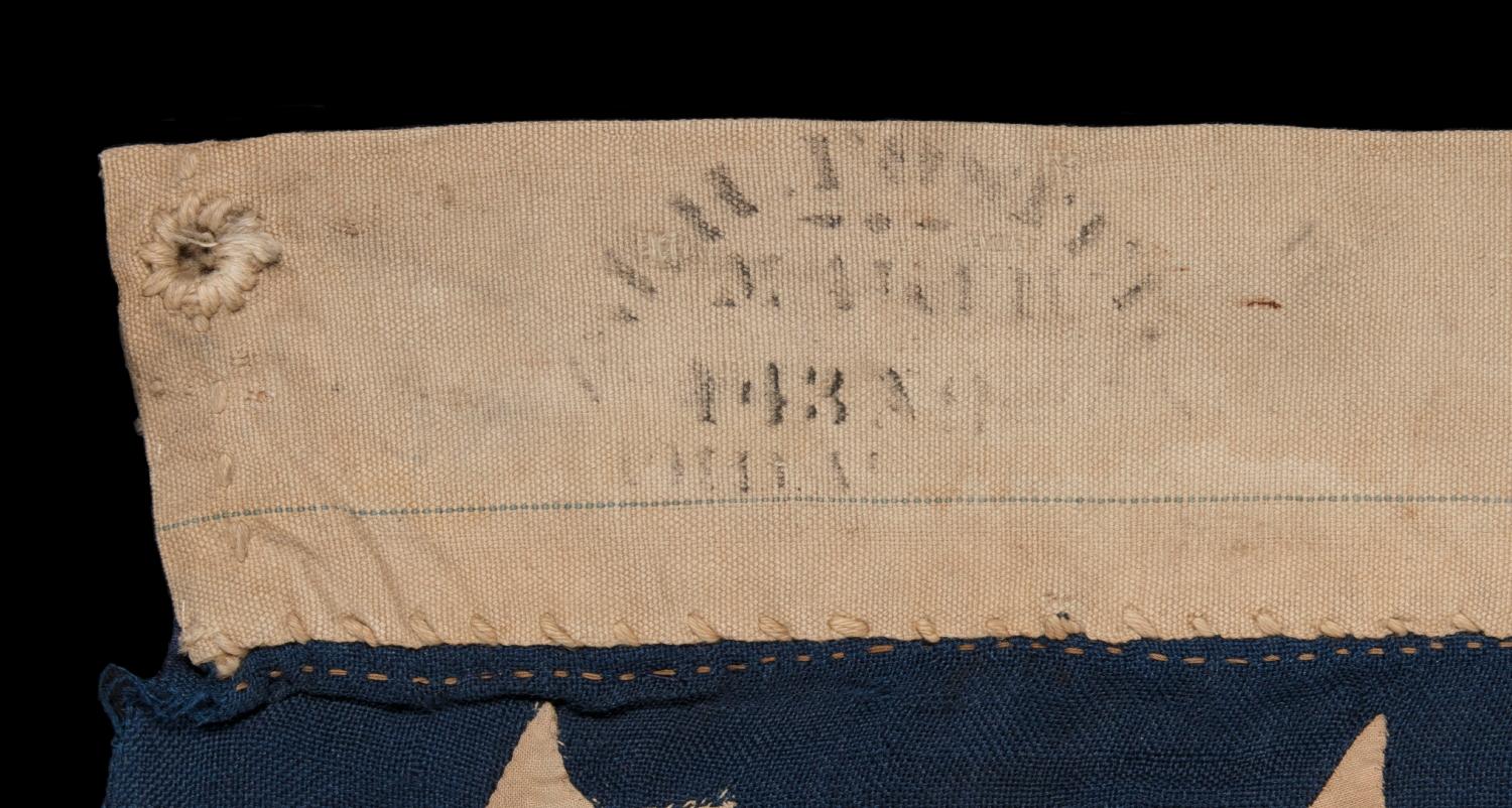 Wool 37 Star Antique American Flag, Entirely Hand Sewn, Signed Foster, Phila. 1867-76