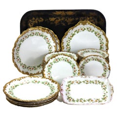 37 Platos Vintage de Porcelana de Limoges con Bordes Dorados y Margaritas c1940