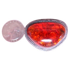 Alfiler broche en forma de pera de plata de ley ámbar de 37 x 25 mm 12559