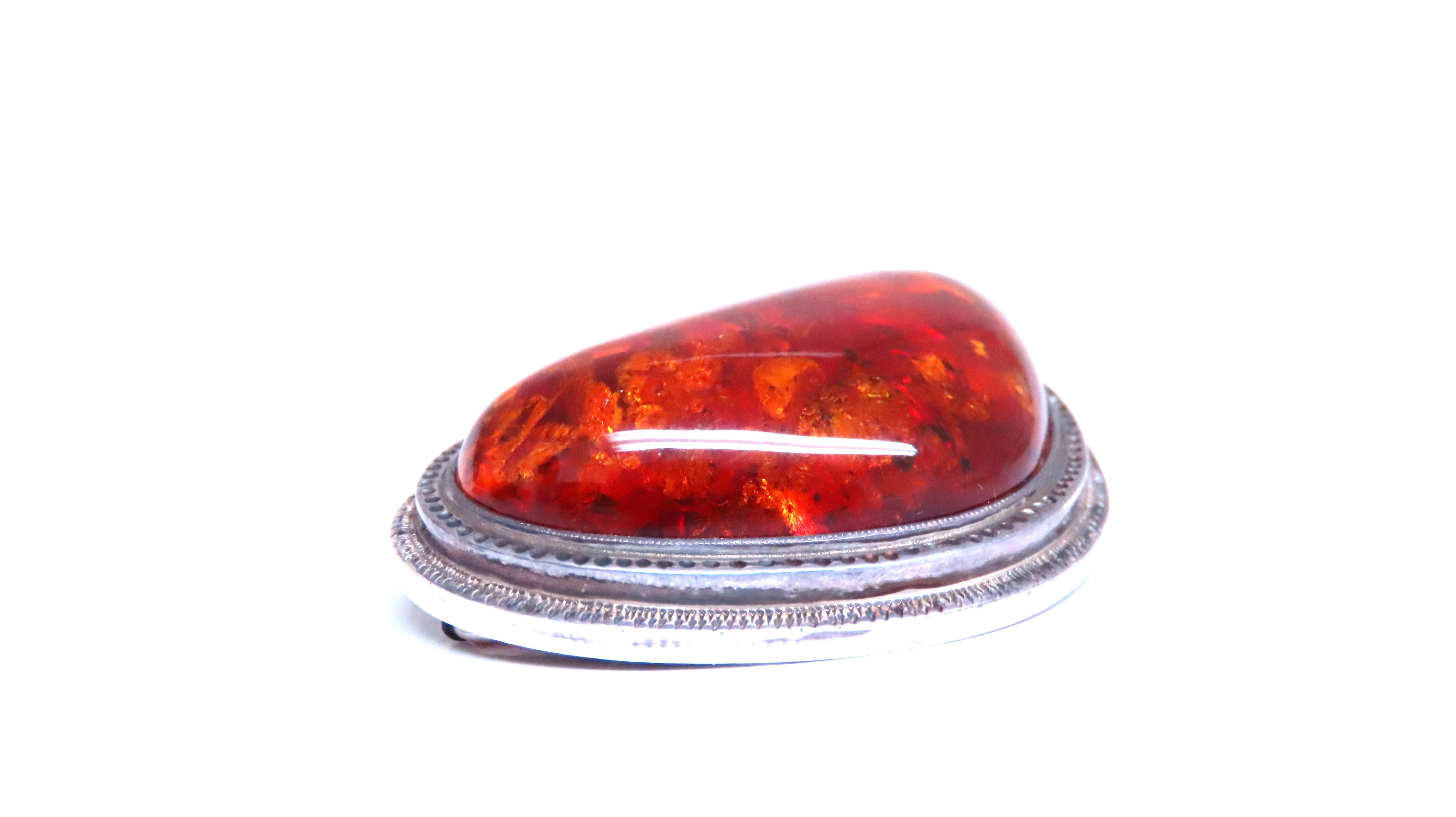Pear Cut 37 x 25mm Amber Sterling Silver Pear Shaped Brooch Pin 12559 For Sale