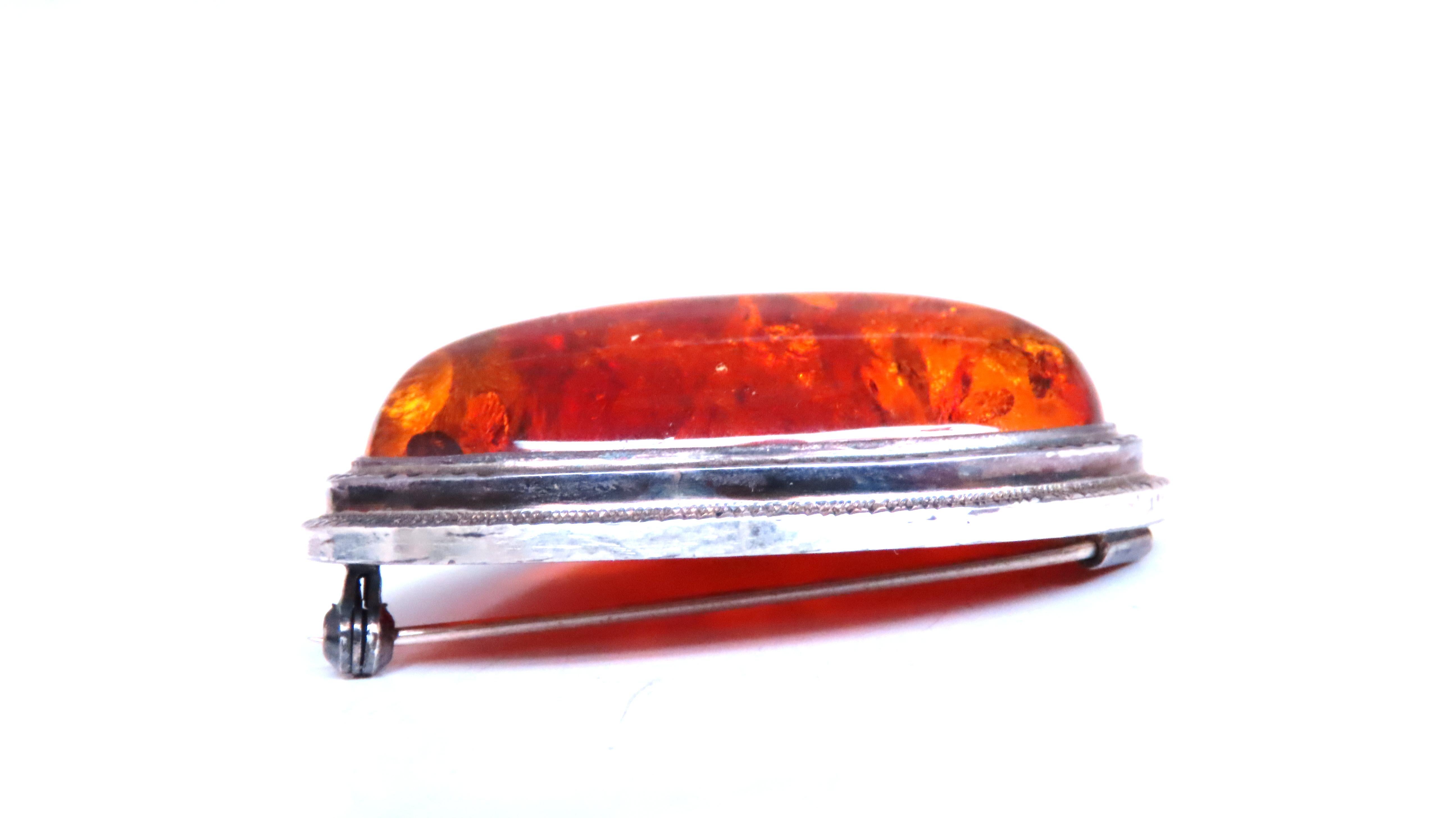 Women's 37 x 25mm Amber Sterling Silver Pear Shaped Brooch Pin 12559 For Sale