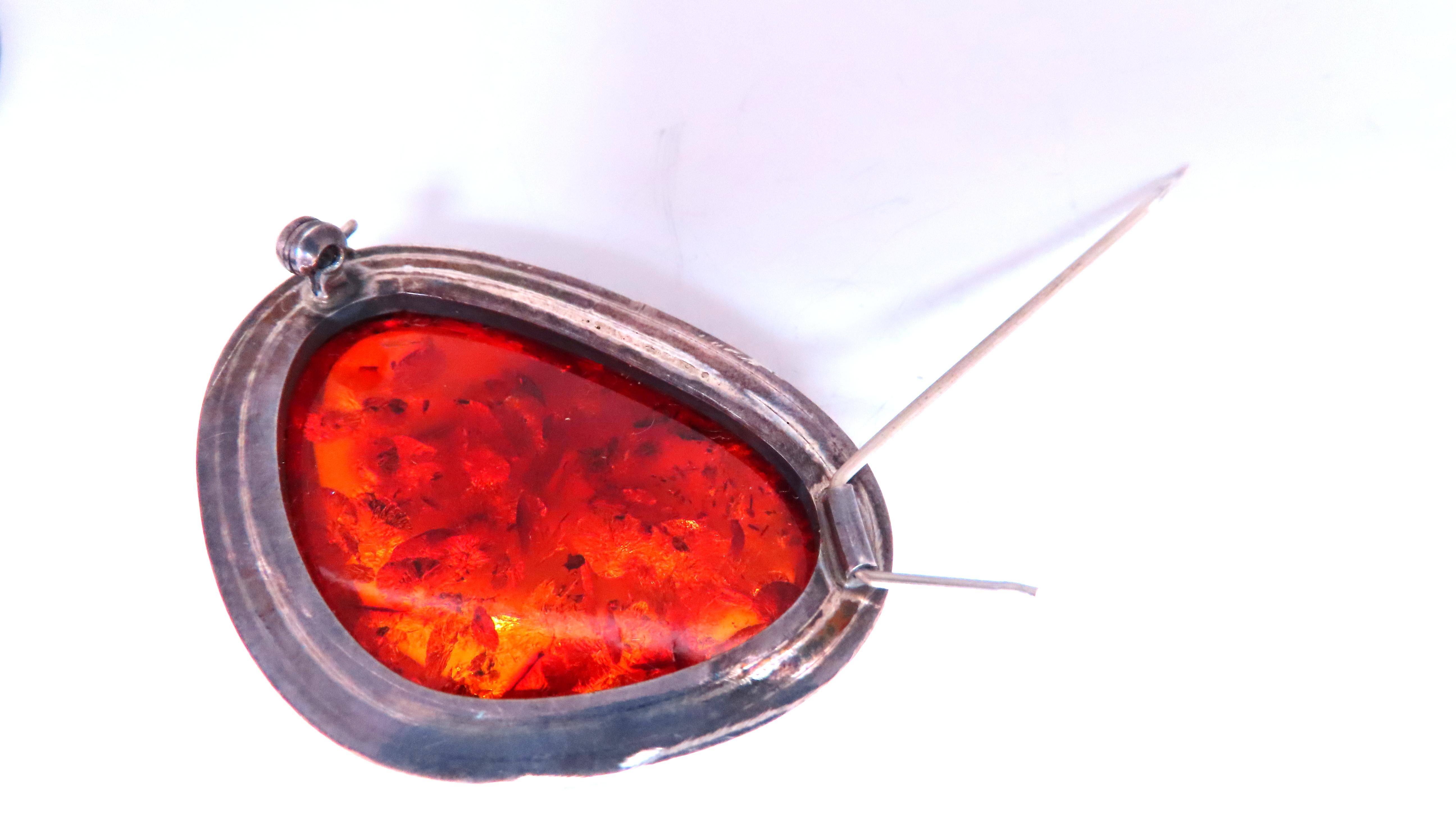 37 x 25mm Amber Sterling Silver Pear Shaped Brooch Pin 12559 For Sale 1