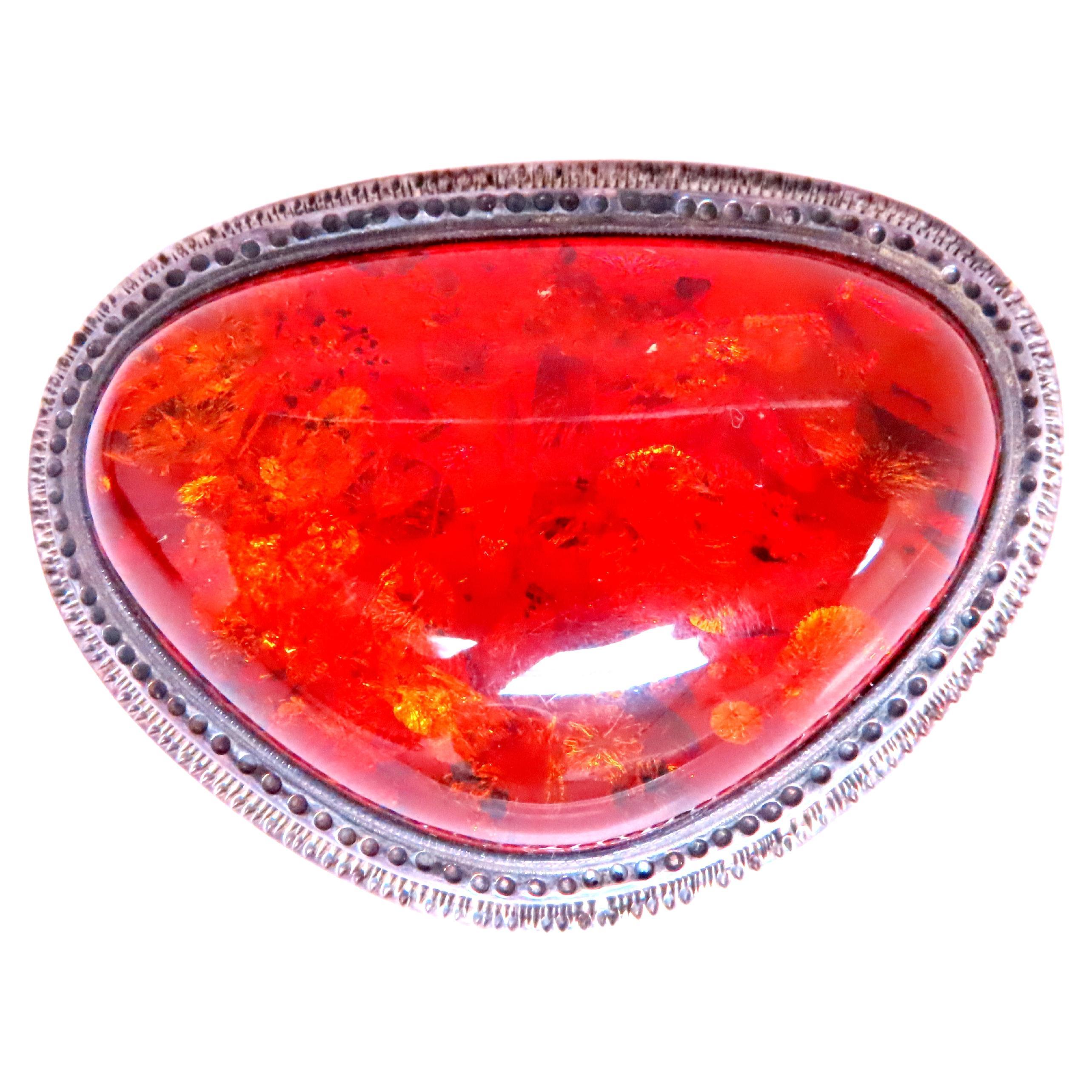 37 x 25mm Amber Sterling Silver Pear Shaped Brooch Pin 12559 For Sale