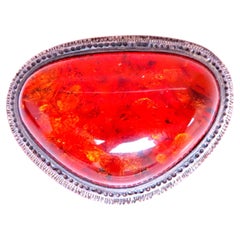 Alfiler broche en forma de pera de plata de ley ámbar de 37 x 25 mm 12559