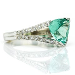 3.70 Carat 18 Karat Gold AGL Certified Trillion Paraiba Tourmaline Diamond Ring