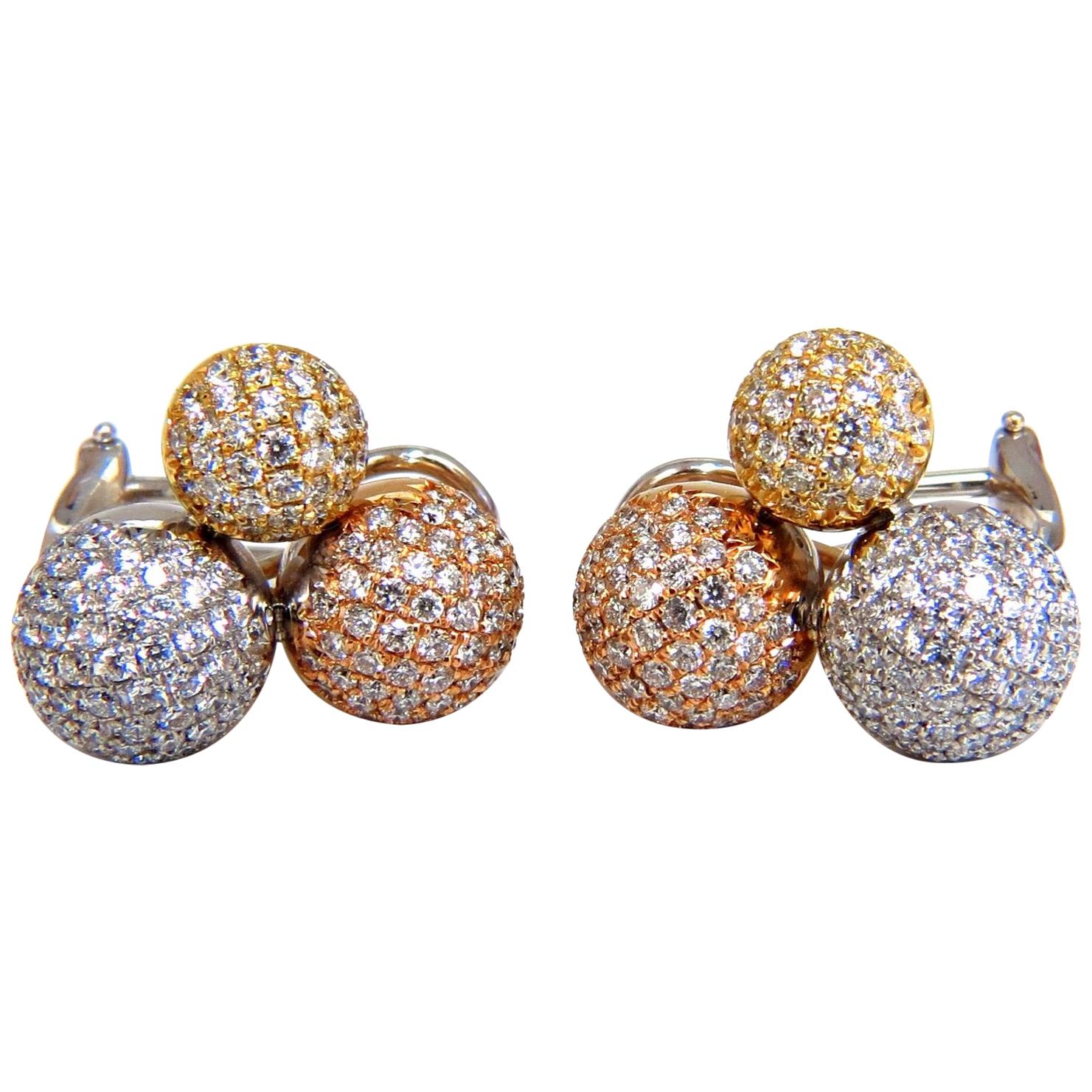 3.70 Carat Ball Cluster Bead Set Diamonds Clip Earrings 18 Karat