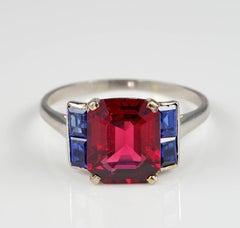 3.70 Carat certified no heat Spinel Art Deco Platinum Ring