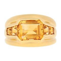 3.70 Carat Citrine Ring, 18 Karat Yellow Gold Matte