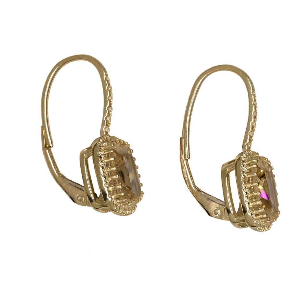 Contemporaneo Orecchini a goccia in oro rosa 14K con Morganite a cuscino e diamanti da 3,70 carati in vendita