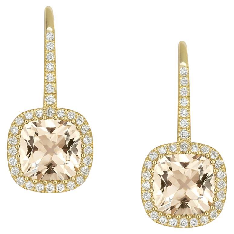 Orecchini a goccia in oro rosa 14K con Morganite a cuscino e diamanti da 3,70 carati
