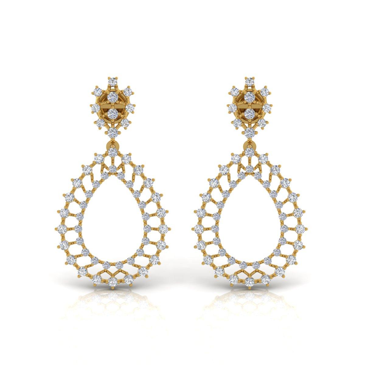 Modern 3.70 Carat Diamond Dangle Earrings 18 Karat Yellow Gold Handmade Fine Jewelry For Sale