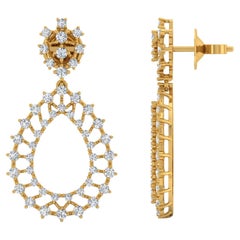 3.70 Carat Diamond Dangle Earrings 18 Karat Yellow Gold Handmade Fine Jewelry