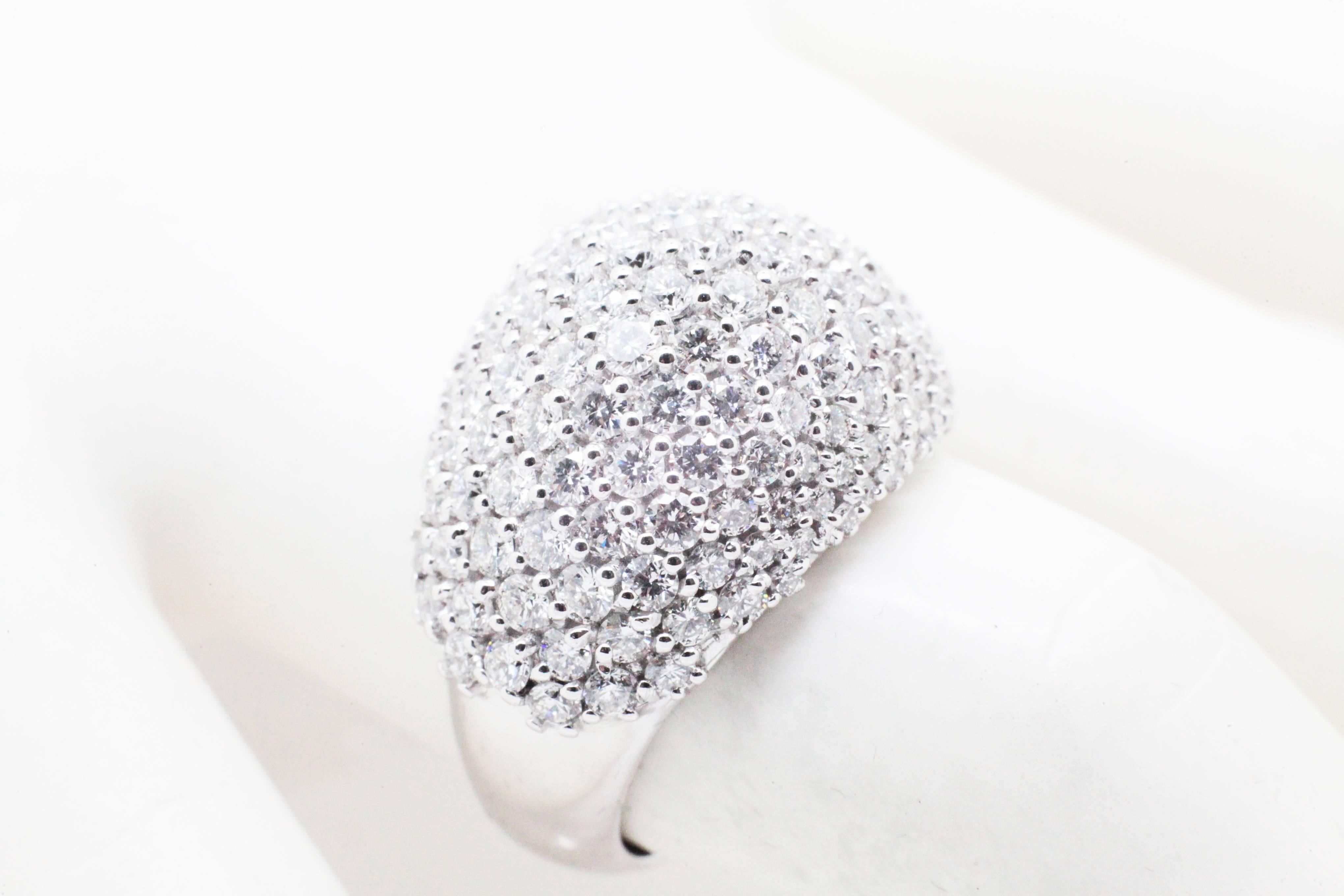 Round Cut 3.70 Carat Diamond Dome Pave 18 Karat White gold Ring