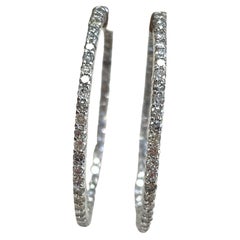 3.70 Carat Diamond Hoops Earrings 14 Karat White Gold